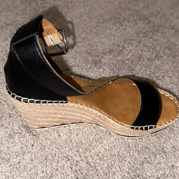 Sun Stone Sammi Two-Piece Wedge Sandals Black 6M - Picture 2 of 5